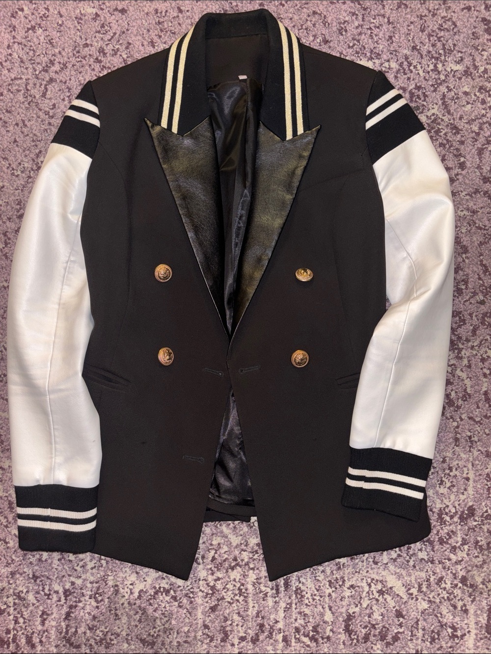 Black and White Double-Breasted Varsity Blazer